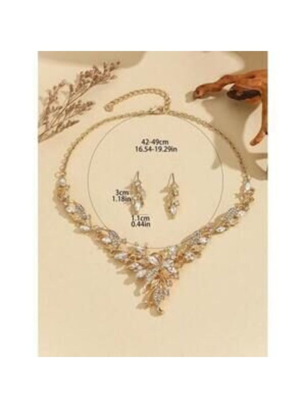 Golden Tree Leaf Shaped Glass Earrings Necklace For Pa Dainty - Picture 5 of 5